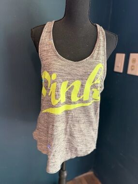 PINK Victoria's Secret Gray Tank with Neon Yellow Logo